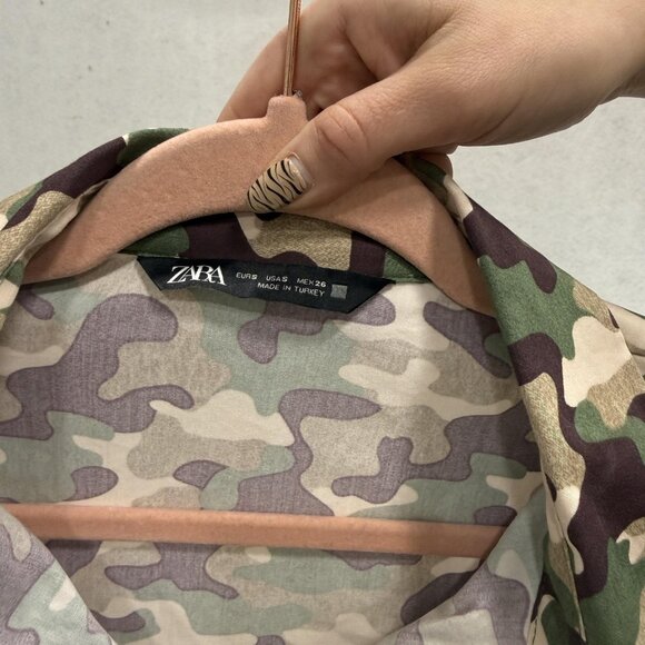Zara Camo Shirt Skirt Set Womens XS Green Camouflage 2 Piece Military Utility - Picture 2 of 16